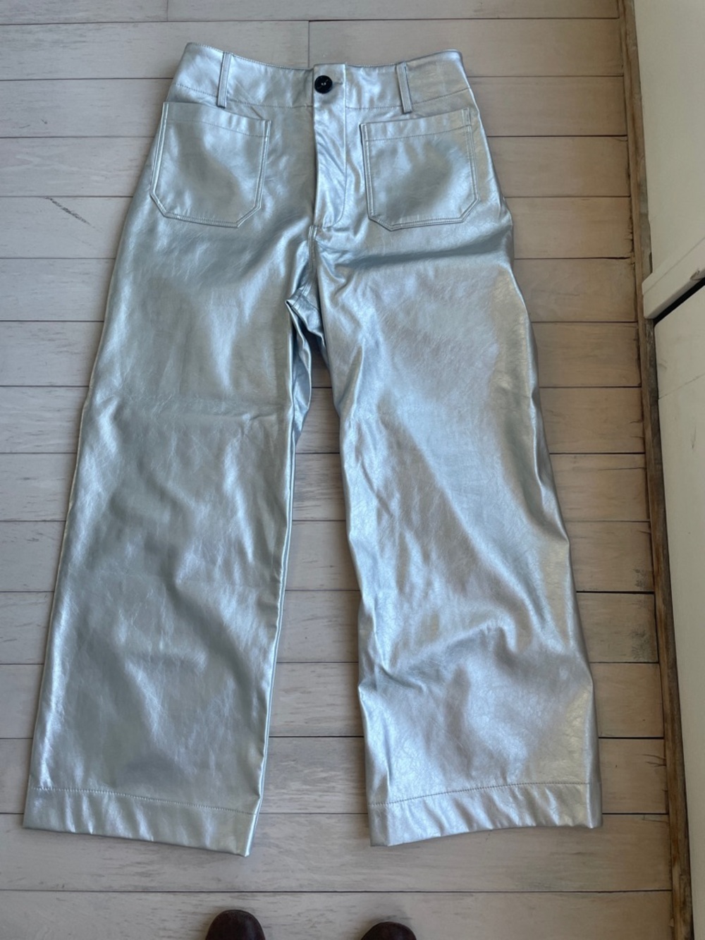 Anthropology Metallic Silver Wide-Leg Cropped Pants